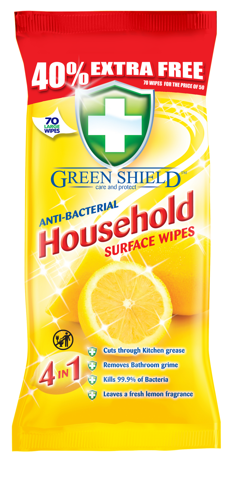 GreenShield 70 Large Antibacterial Household Surface Cleaning Wipes (1 Pack)